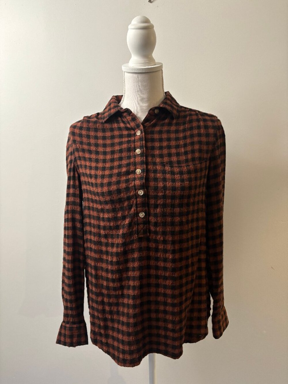 BeachLunchLounge Grunge Brown and Black Checked Loose Shirt Size XS